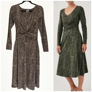 Pact Organic Cotton Snakeskin Python Wrap Front Midi Dress, S